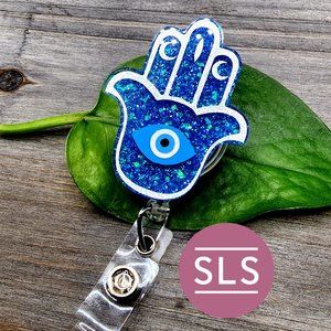 Blue Hamsa Evil Eye Badge Reel-Hand of Fatima Badge-Spiritual ID Holder